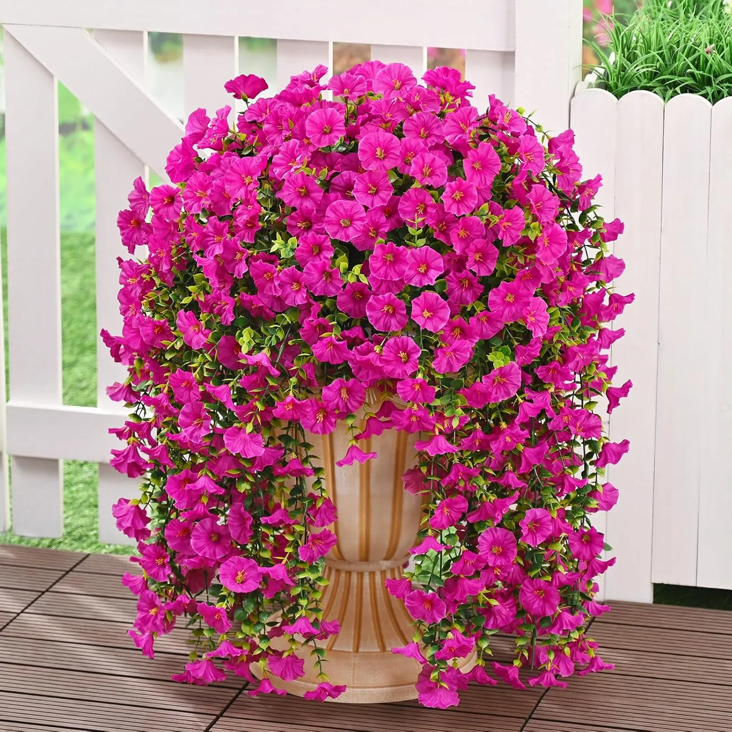 MARTINE MALL 8 Pcs Look Real Artificial Flowers for Outdoors, Realistic Artificial Hanging Flowers for Outdoors, UV Resistant Fake Hanging Plants Silk Petunia Faux Flowers for Porch Patio, Fuchsia