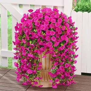 MARTINE MALL 8 Pcs Look Real Artificial Flowers for Outdoors, Realistic Artificial Hanging Flowers for Outdoors, UV Resistant Fake Hanging Plants Silk Petunia Faux Flowers for Porch Patio, Fuchsia