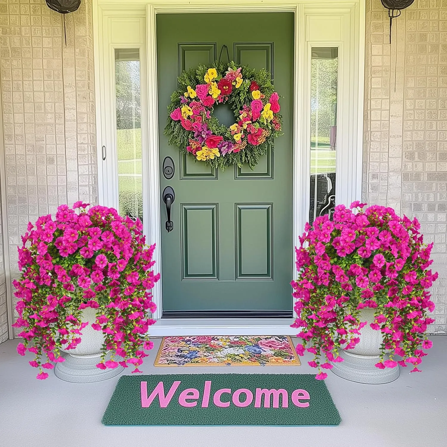 MARTINE MALL 8 Pcs Look Real Artificial Flowers for Outdoors, Realistic Artificial Hanging Flowers for Outdoors, UV Resistant Fake Hanging Plants Silk Petunia Faux Flowers for Porch Patio, Fuchsia