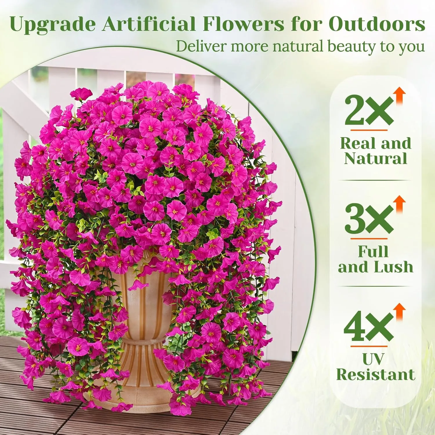 MARTINE MALL 8 Pcs Look Real Artificial Flowers for Outdoors, Realistic Artificial Hanging Flowers for Outdoors, UV Resistant Fake Hanging Plants Silk Petunia Faux Flowers for Porch Patio, Fuchsia