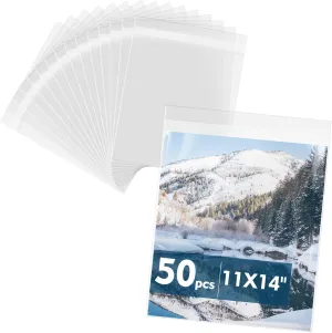 Mat Board Center, 50 Pack 11 1/4" x 14 1/8" Acid-Free Crystal Clear Sleeves Storage Bags for 11x14 Art Prints/Pictures/Photos/Framing Mattes/Documents