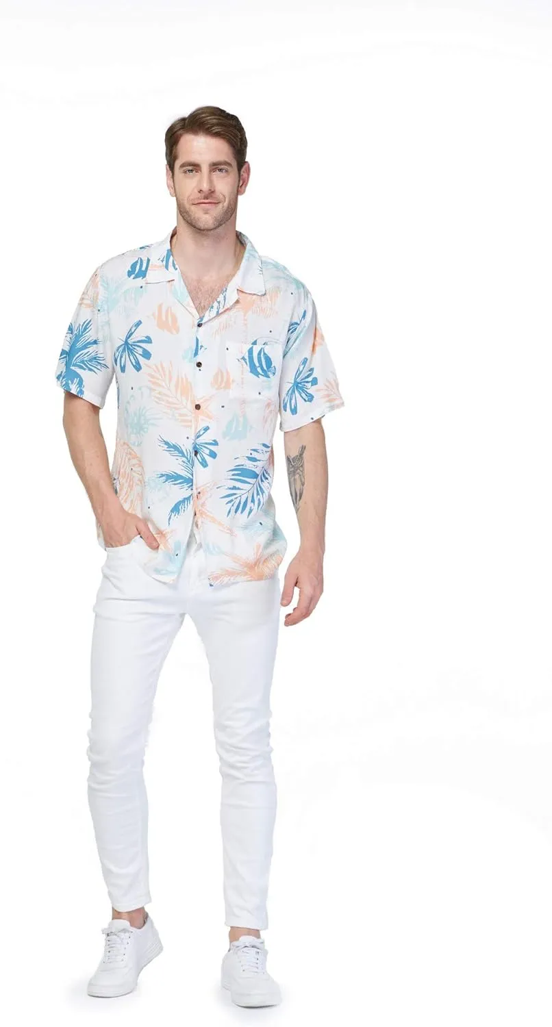 Matching Father Daughter Hawaiian Luau Cruise Outfit Shirt Dress Hibiscus Blue