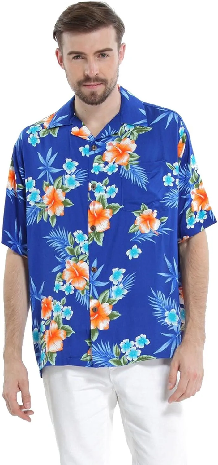 Matching Father Daughter Hawaiian Luau Cruise Outfit Shirt Dress Hibiscus Blue