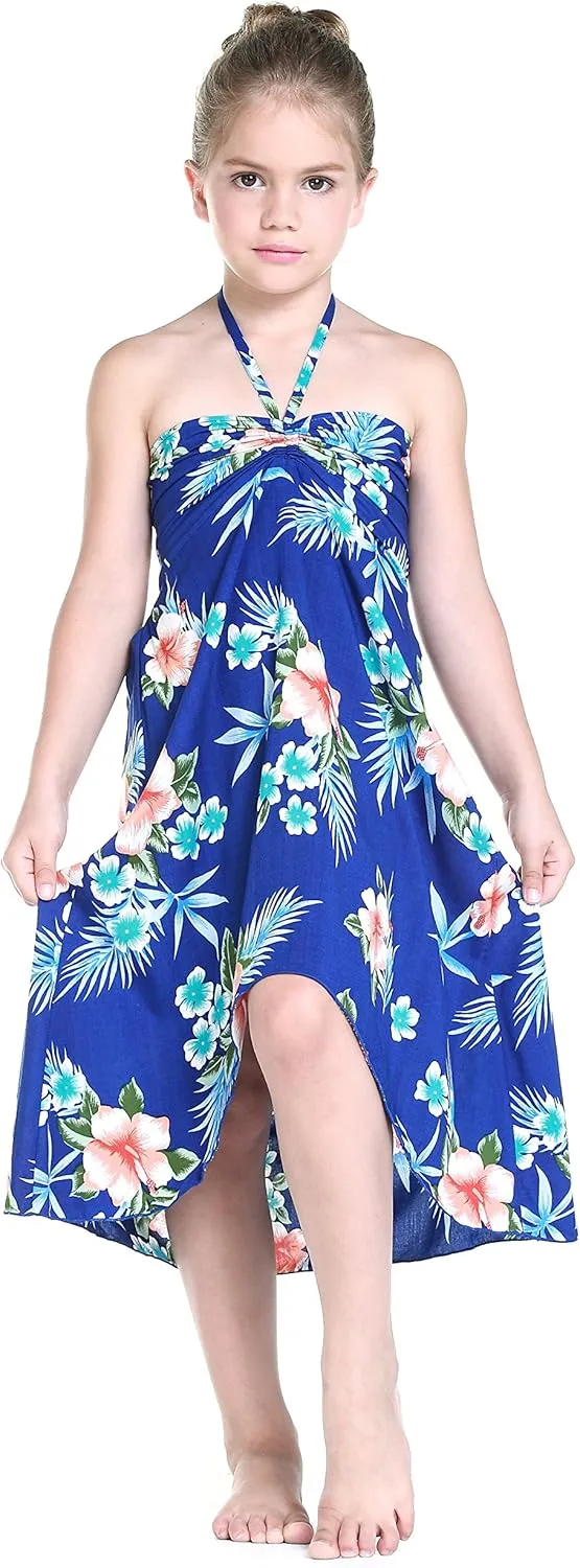 Matching Father Daughter Hawaiian Luau Cruise Outfit Shirt Dress Hibiscus Blue