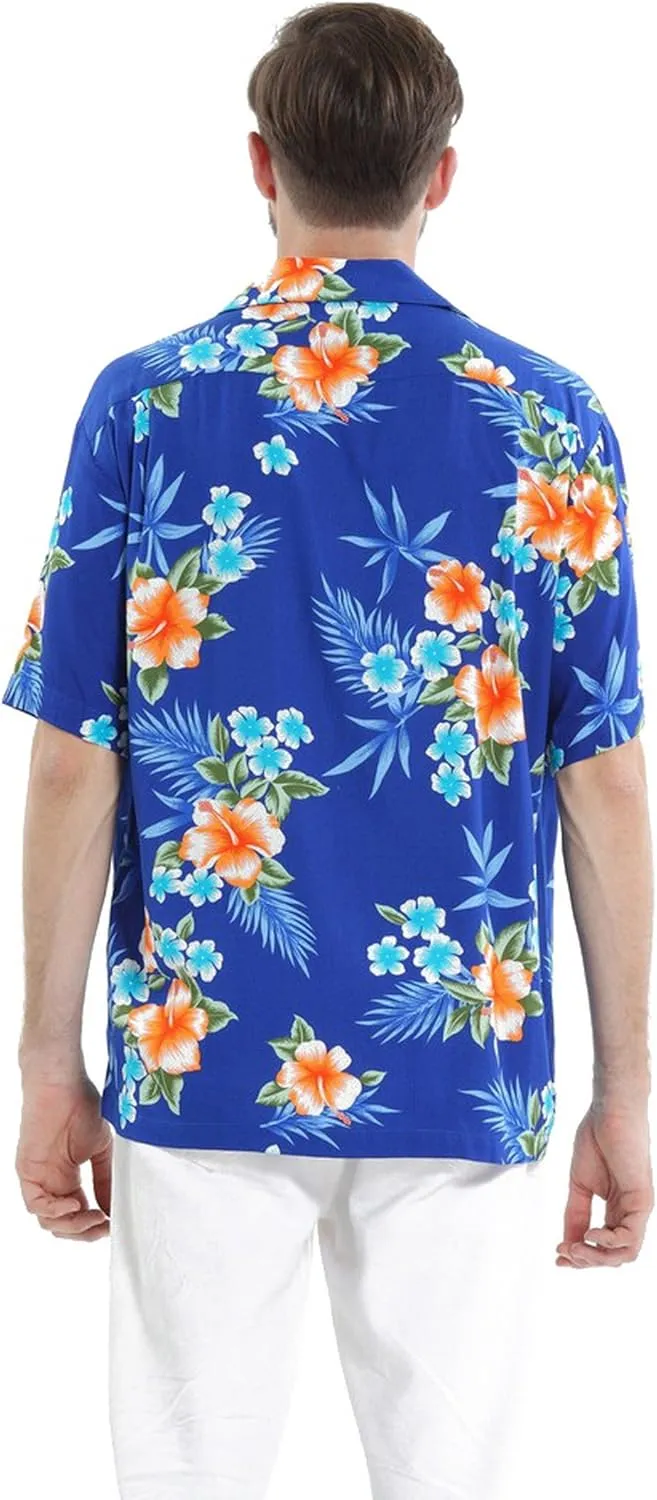 Matching Father Daughter Hawaiian Luau Cruise Outfit Shirt Dress Hibiscus Blue