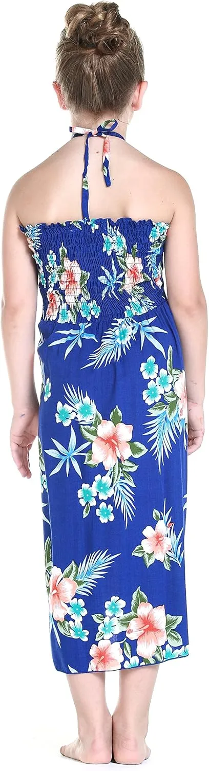 Matching Father Daughter Hawaiian Luau Cruise Outfit Shirt Dress Hibiscus Blue