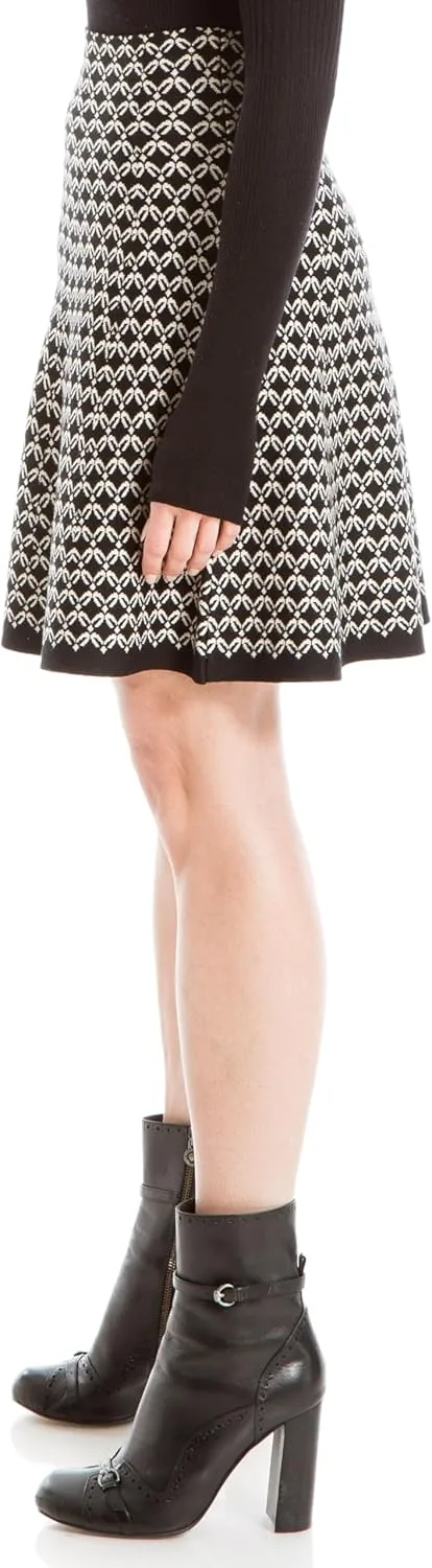 Max Studio Women's A-line Flared Stretchy Knit Jacquard Skater Mini Sweater Skirt