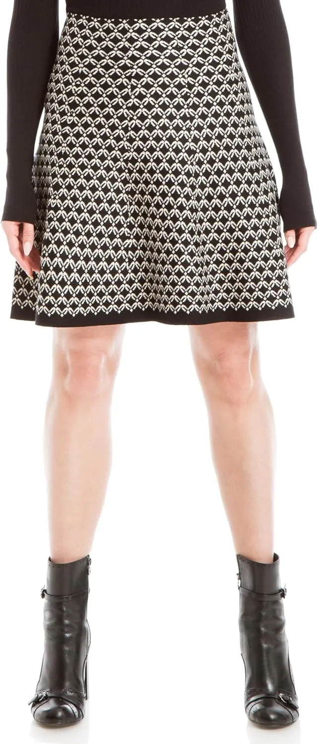 Max Studio Women's A-line Flared Stretchy Knit Jacquard Skater Mini Sweater Skirt