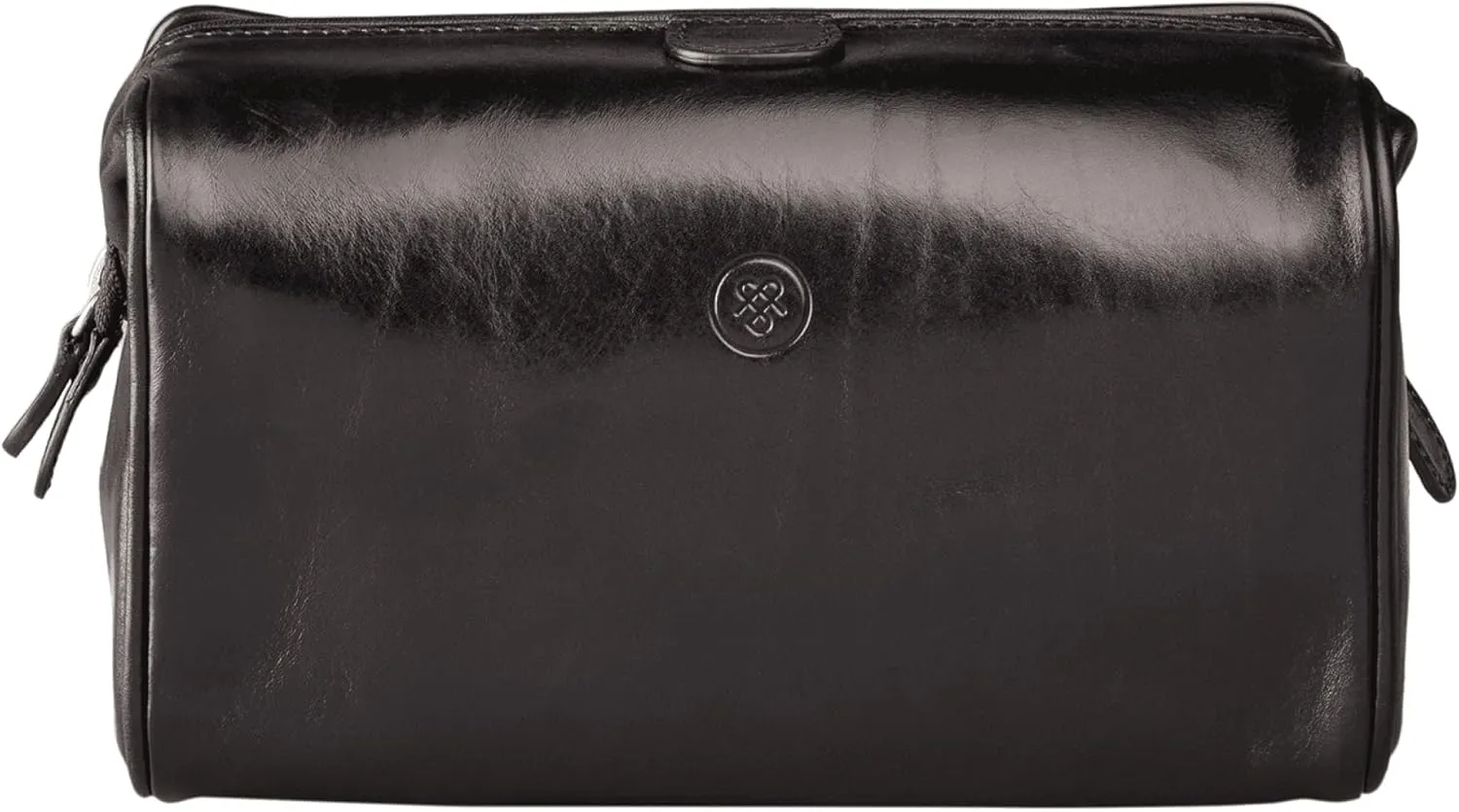 Maxwell Scott - Luxury Italian Cow Leather Medium Toiletry Wash Bag for Men - Handmade in Italy - The Duno Medium Black