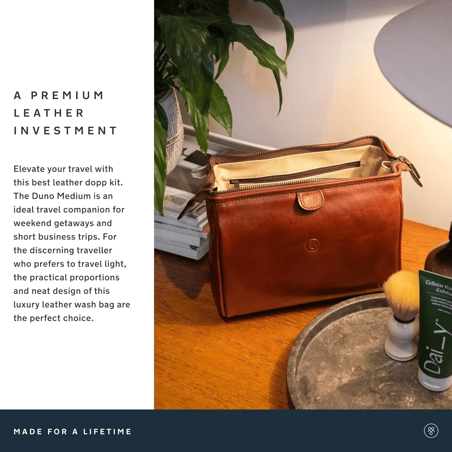Maxwell Scott - Luxury Italian Cow Leather Medium Toiletry Wash Bag for Men - Handmade in Italy - The Duno Medium Black