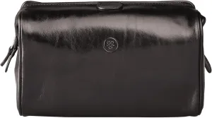 Maxwell Scott - Luxury Italian Cow Leather Medium Toiletry Wash Bag for Men - Handmade in Italy - The Duno Medium Black