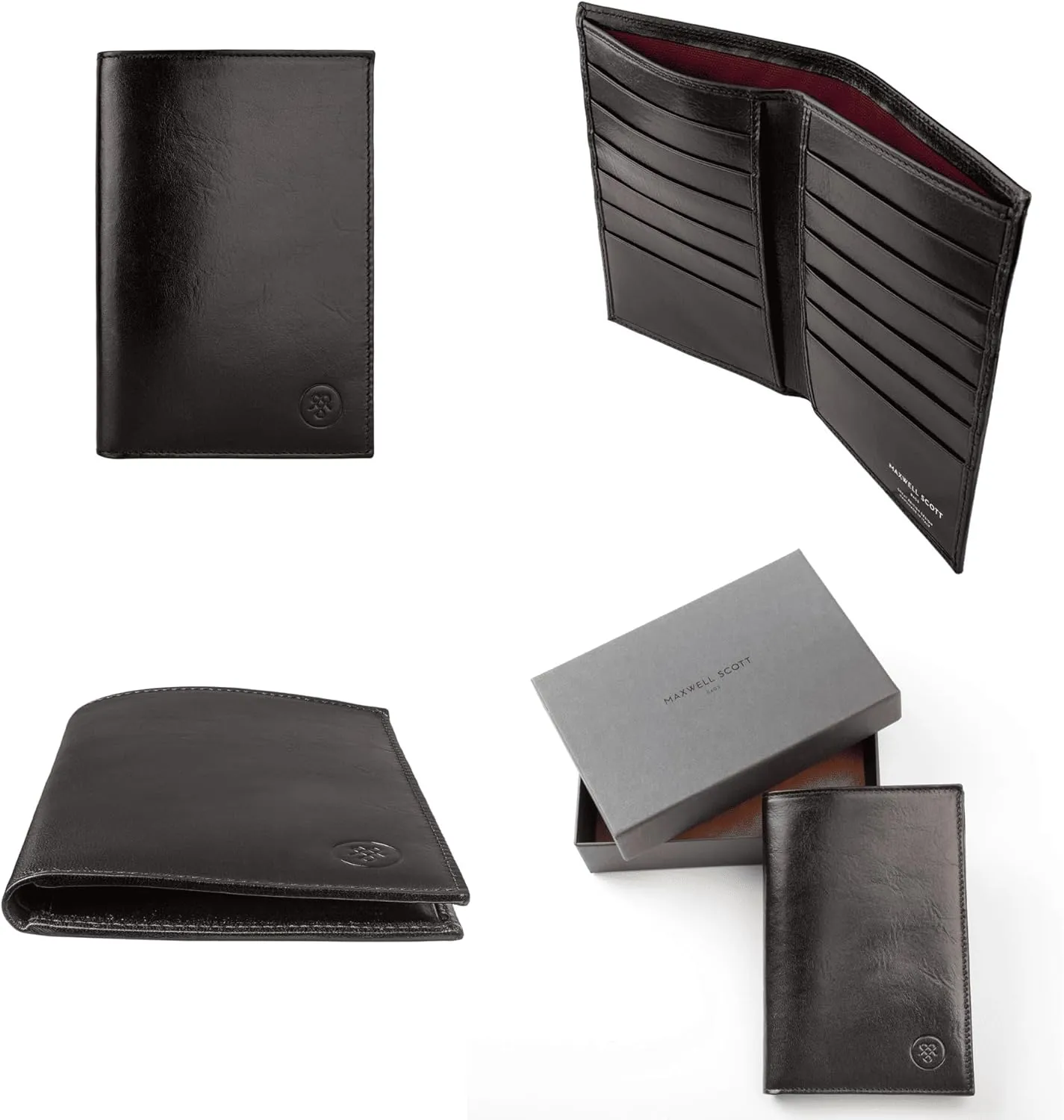 Maxwell Scott - Mens Luxury Leather Tall Billfold Jacket Dress Wallet for Pocket - Made in Italy - The Pianillo Black
