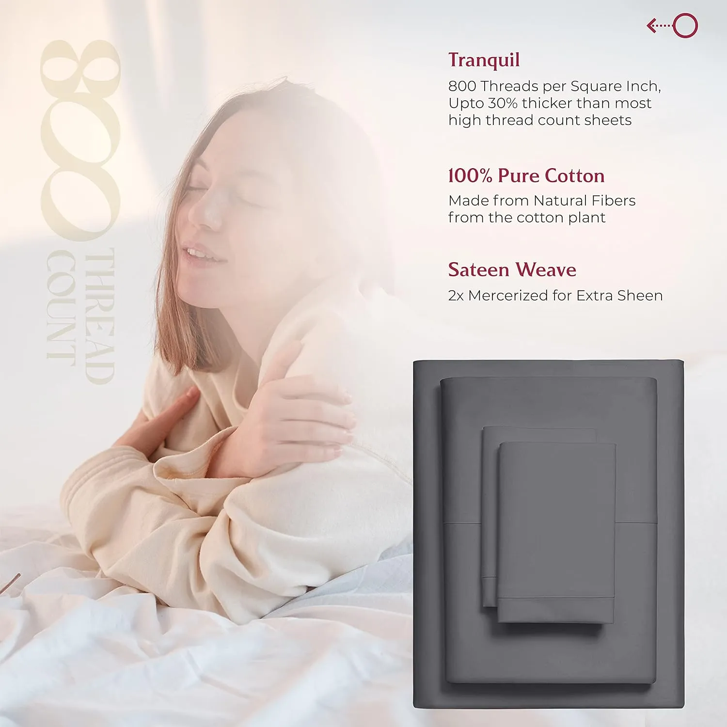Mayfair Linen 100% Egyptian Cotton Bed Sheets Queen Set - Luxury 800 Thread Count Queen Size Sheets Set, Soft, Cooling, Fully Elasticized Sateen Weave Hotel Quality Bedding Set (4 PC, Dark Grey)