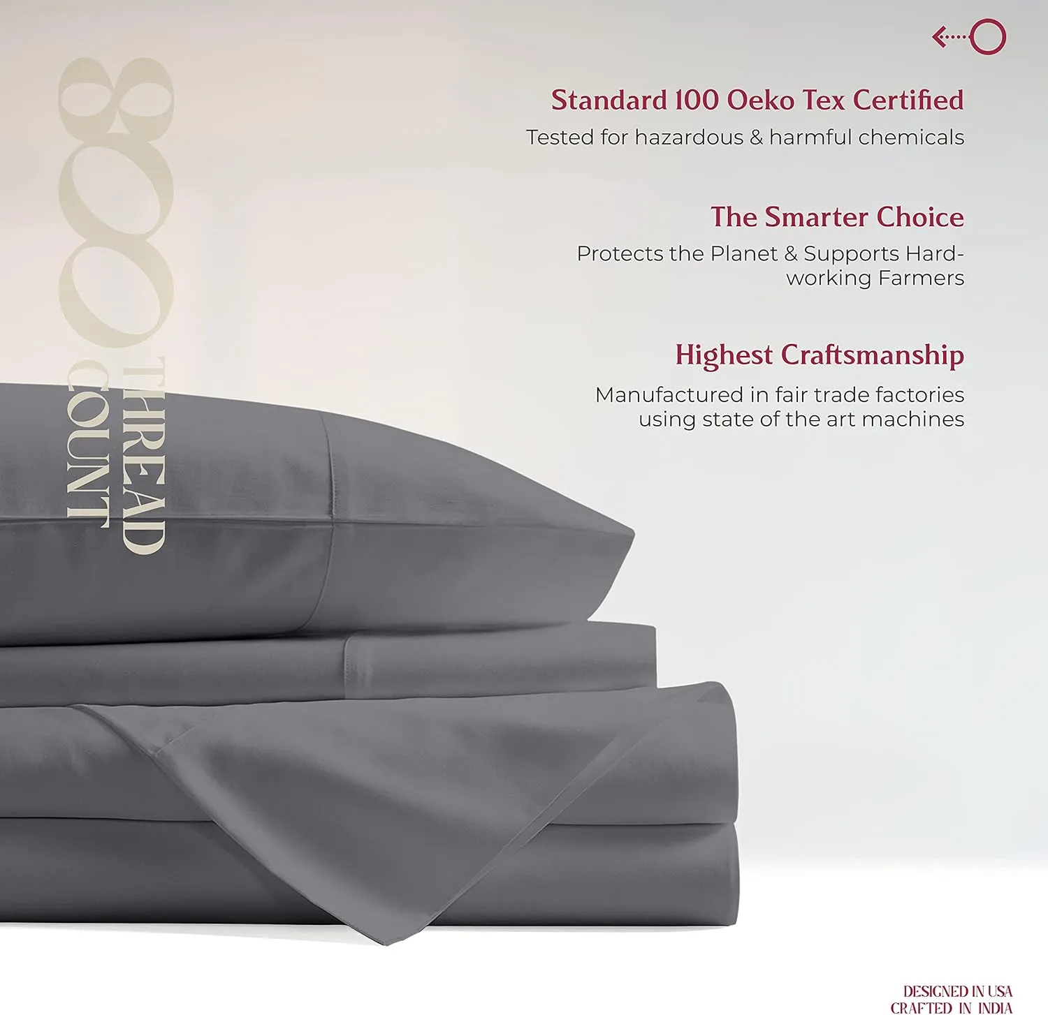 Mayfair Linen 100% Egyptian Cotton Bed Sheets Queen Set - Luxury 800 Thread Count Queen Size Sheets Set, Soft, Cooling, Fully Elasticized Sateen Weave Hotel Quality Bedding Set (4 PC, Dark Grey)