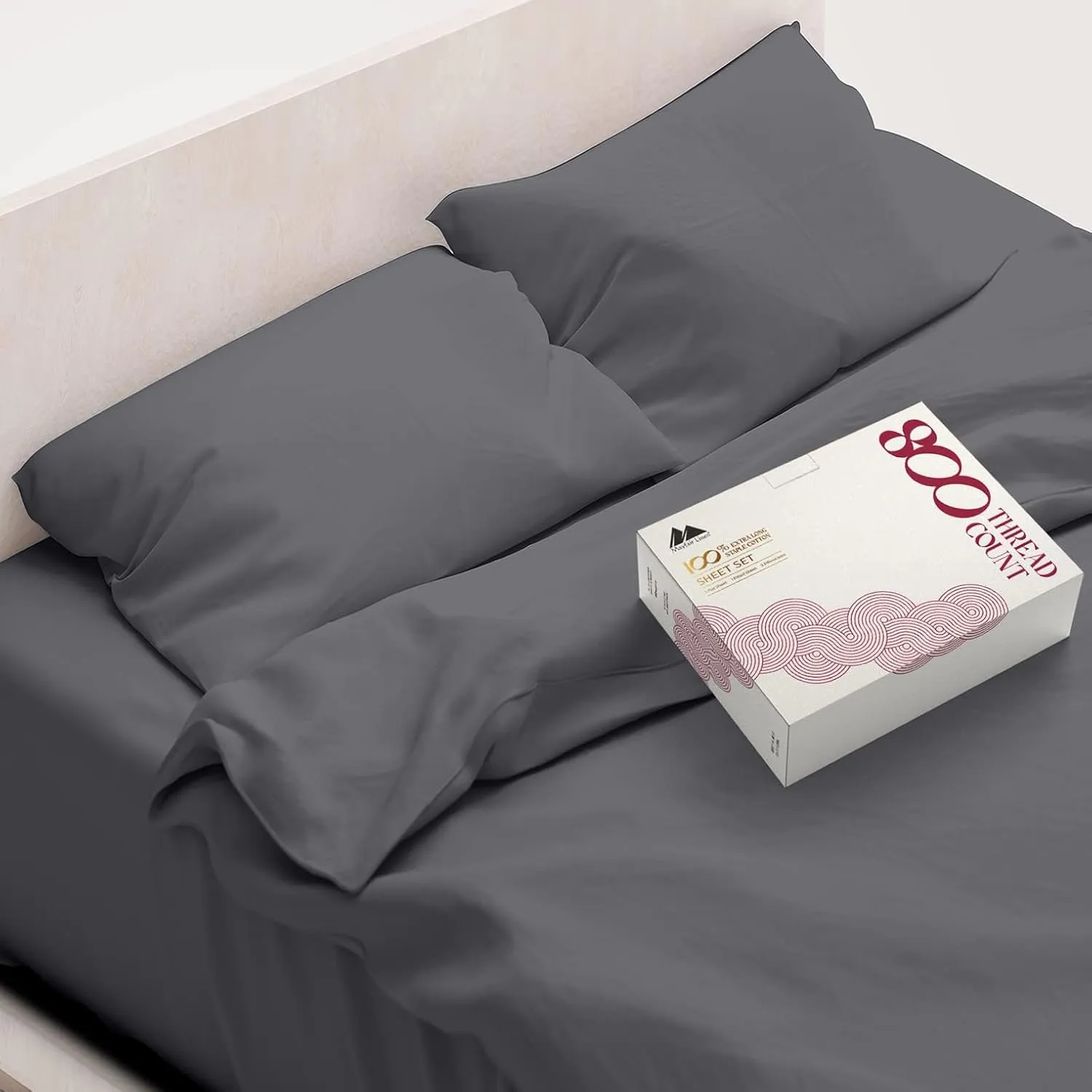 Mayfair Linen 100% Egyptian Cotton Bed Sheets Queen Set - Luxury 800 Thread Count Queen Size Sheets Set, Soft, Cooling, Fully Elasticized Sateen Weave Hotel Quality Bedding Set (4 PC, Dark Grey)