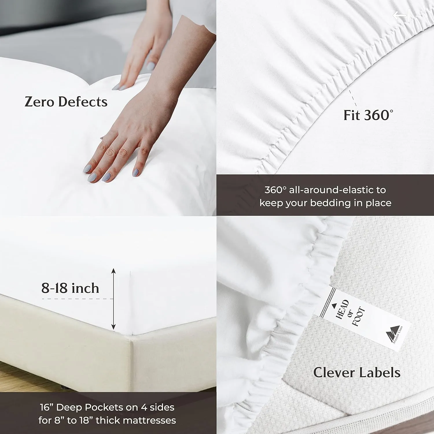 Mayfair Linen 100% Egyptian Cotton King Size Sheet Set - 6 PC 1000 Thread Count White King Size Sheets Set Egyptian Cotton, 16" Deep Pocket, Soft Cooling Sateen Weave Ultra Luxury Hotel Bedding Set