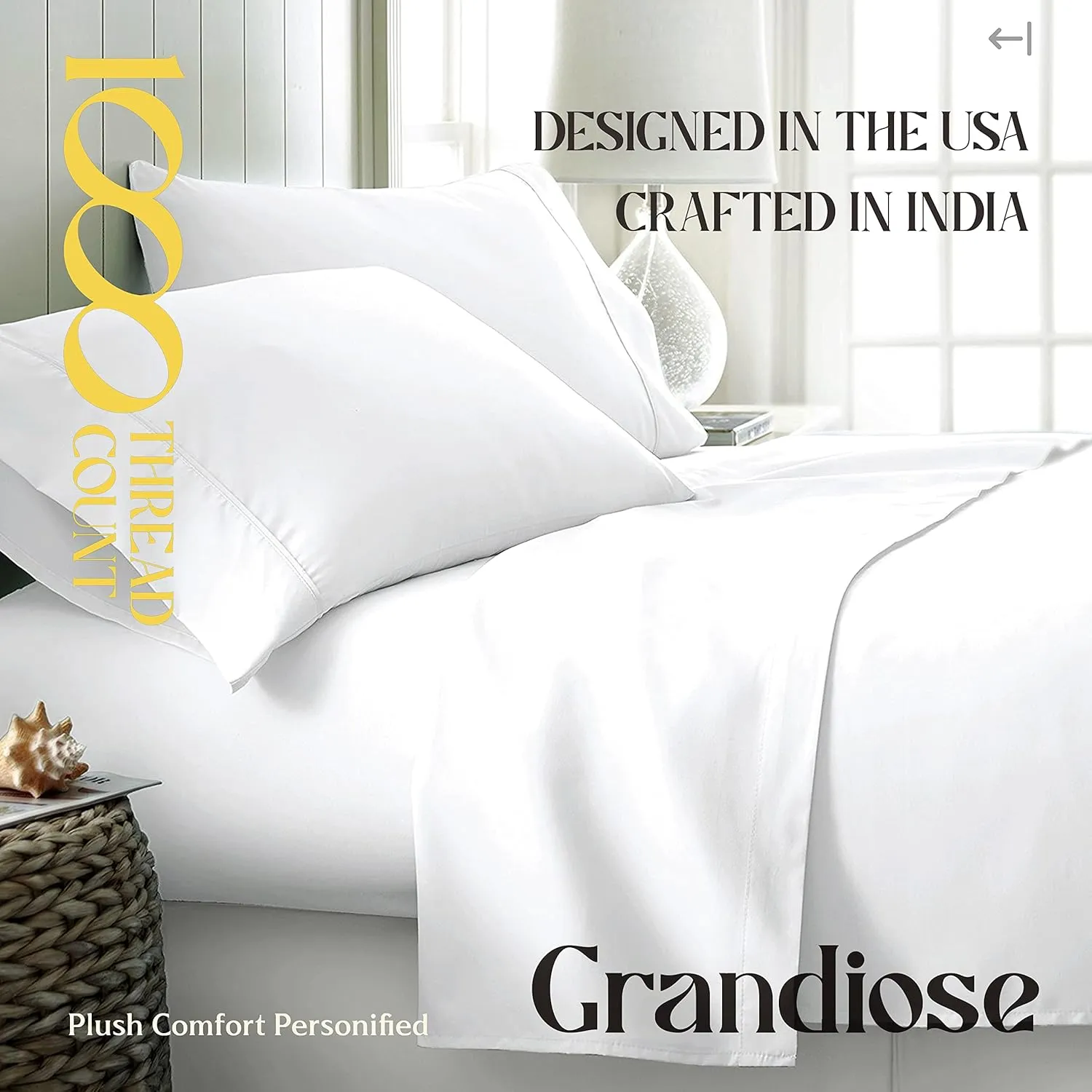 Mayfair Linen 100% Egyptian Cotton King Size Sheet Set - 6 PC 1000 Thread Count White King Size Sheets Set Egyptian Cotton, 16" Deep Pocket, Soft Cooling Sateen Weave Ultra Luxury Hotel Bedding Set