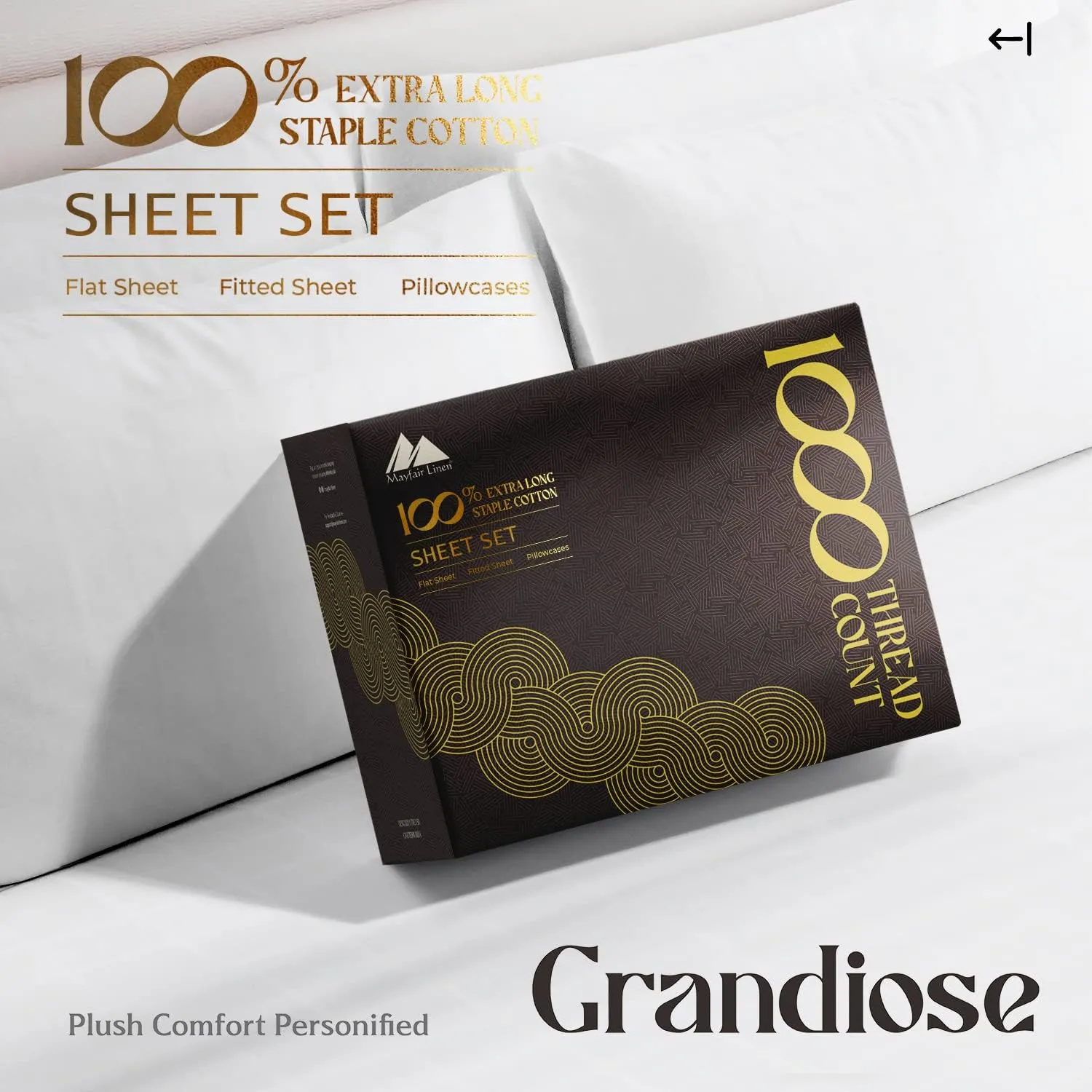 Mayfair Linen 100% Egyptian Cotton King Size Sheet Set - 6 PC 1000 Thread Count White King Size Sheets Set Egyptian Cotton, 16" Deep Pocket, Soft Cooling Sateen Weave Ultra Luxury Hotel Bedding Set