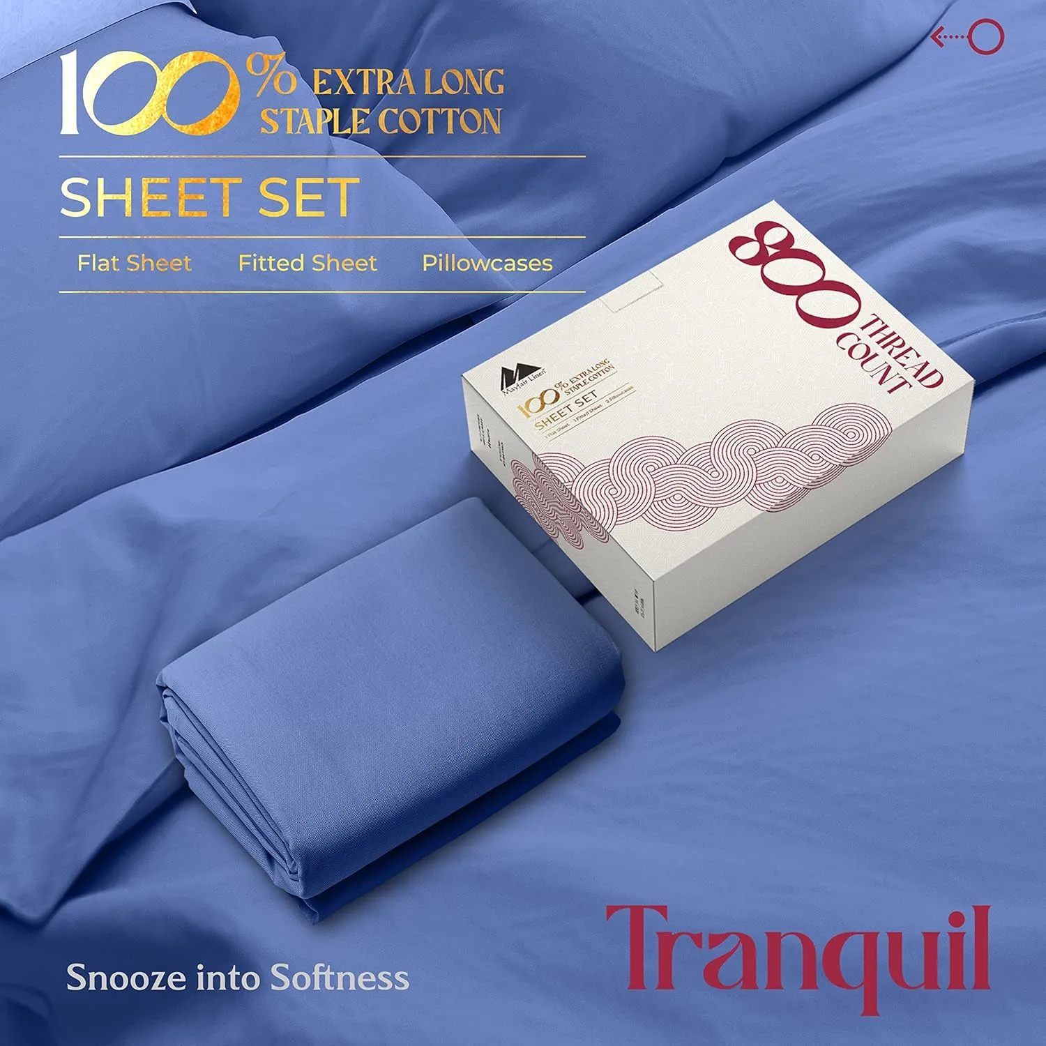 Mayfair Linen 100% Egyptian Cotton Sheets Queen Size - 800 High Thread Count Sheets, 4 Piece Luxury Hotel Sheet for Queen Size Bed, 16" Deep Pocket Sateen Soft Cooling Bedding Sets - Deep Blue