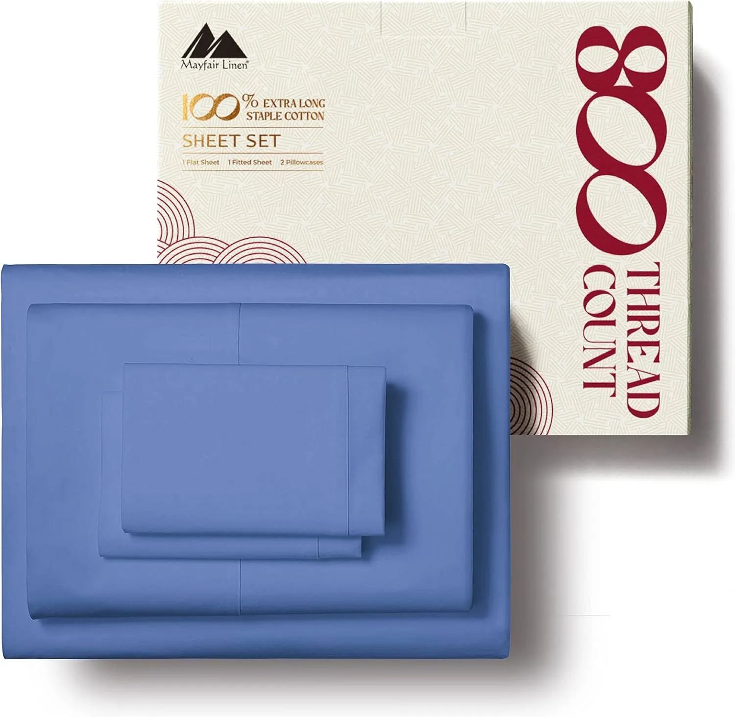 MAYFAIR LINEN 100% Egyptian Cotton Sheets Twin Size - 800 High Thread Count 3 PC Extra Long Twin Sheets for Dorm, 16" Deep Pocket Soft Cooling Sheets, Luxury Hotel Sheets for Twin Size Bed - Deep Blue