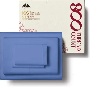 MAYFAIR LINEN 100% Egyptian Cotton Sheets Twin Size - 800 High Thread Count 3 PC Extra Long Twin Sheets for Dorm, 16" Deep Pocket Soft Cooling Sheets, Luxury Hotel Sheets for Twin Size Bed - Deep Blue
