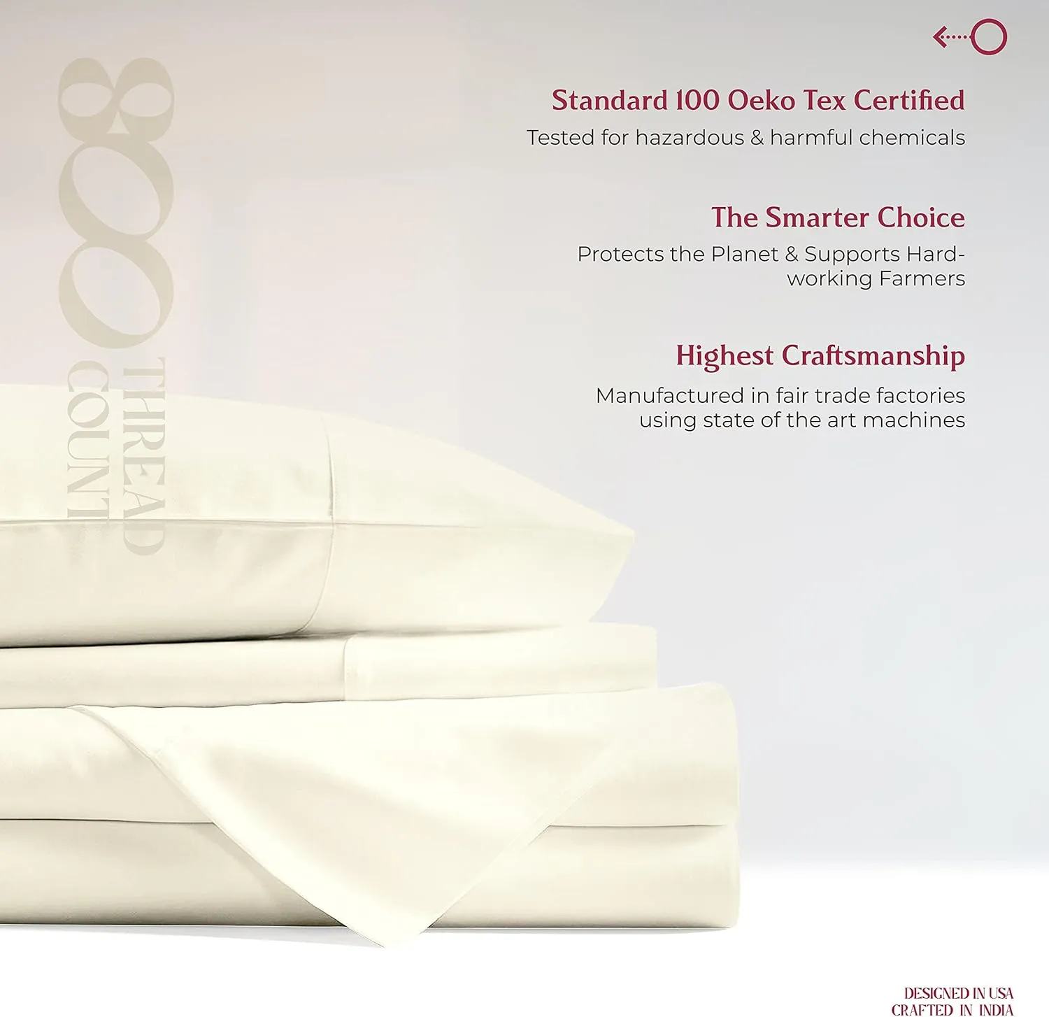 Mayfair Linen Egyptian Cotton Sheet Set - 800 TC 4 PC Ivory Queen Bedsheet for Queen Bed, Sateen Weave Luxury Hotel Sheets, Cooling Bedding Sheets, 16" Deep Pocket (Fits Upto 18" Mattress)
