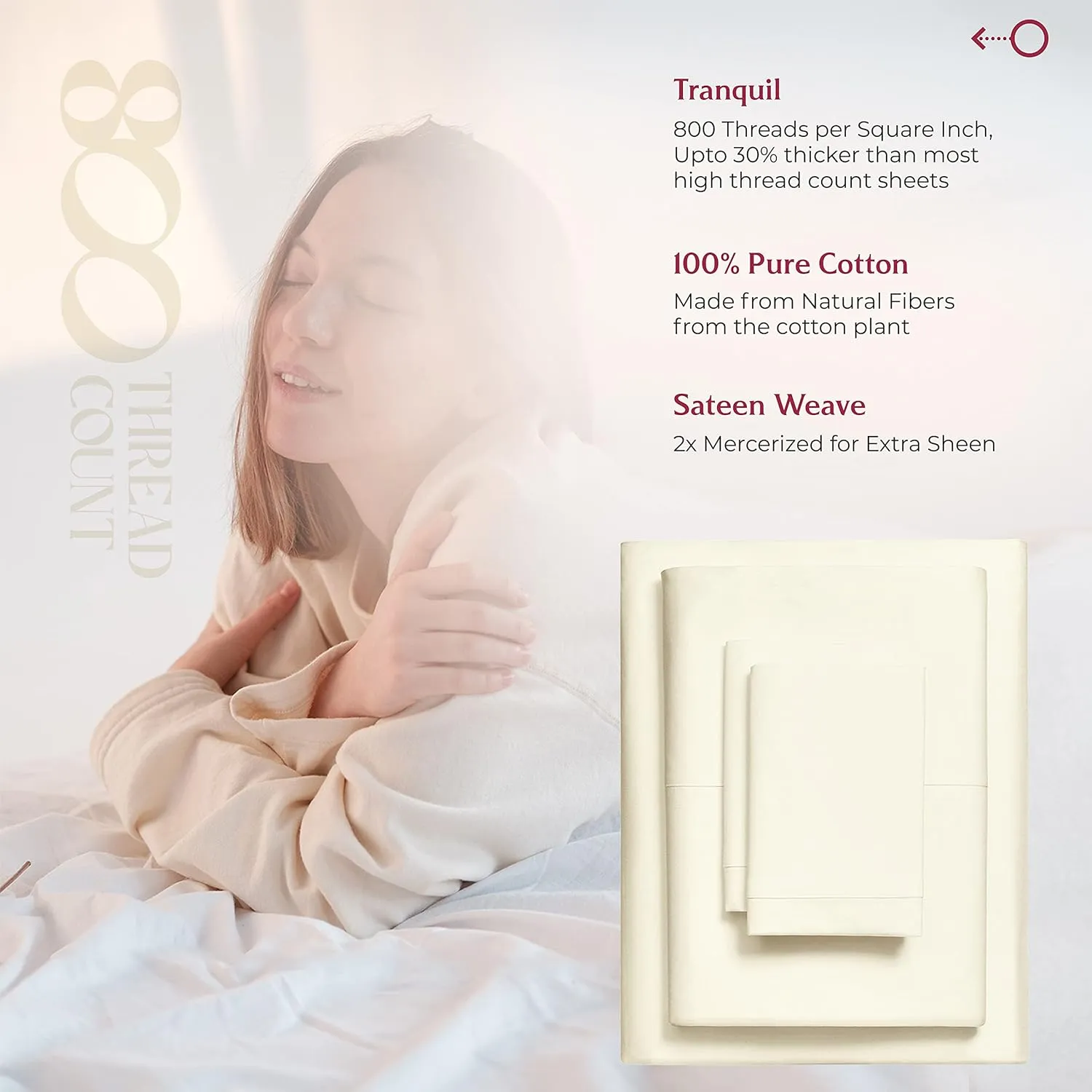 Mayfair Linen Egyptian Cotton Sheet Set - 800 TC 4 PC Ivory Queen Bedsheet for Queen Bed, Sateen Weave Luxury Hotel Sheets, Cooling Bedding Sheets, 16" Deep Pocket (Fits Upto 18" Mattress)