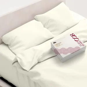 Mayfair Linen Egyptian Cotton Sheet Set - 800 TC 4 PC Ivory Queen Bedsheet for Queen Bed, Sateen Weave Luxury Hotel Sheets, Cooling Bedding Sheets, 16" Deep Pocket (Fits Upto 18" Mattress)