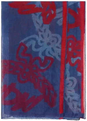 MCM Women's Blue Allover Logo Print Silk Wool Large Scarf Shawl MEF9AMM09VS001