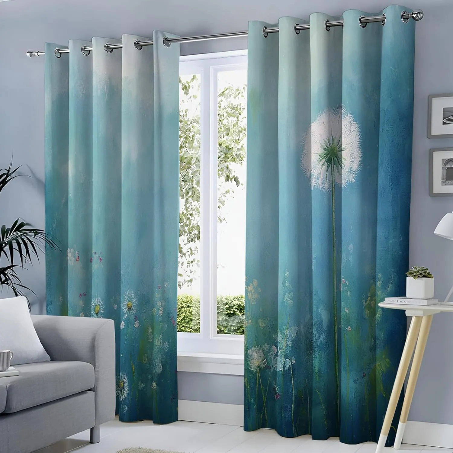 Meadow dandelions Blackout Curtains for Girls Boy Home Decor,wildflowers pattern 3D Grommet Thermal Insulated Drapes Darkening Window Curtain for Bedroom Living Room,42"W × 84"L (Pack of 2)