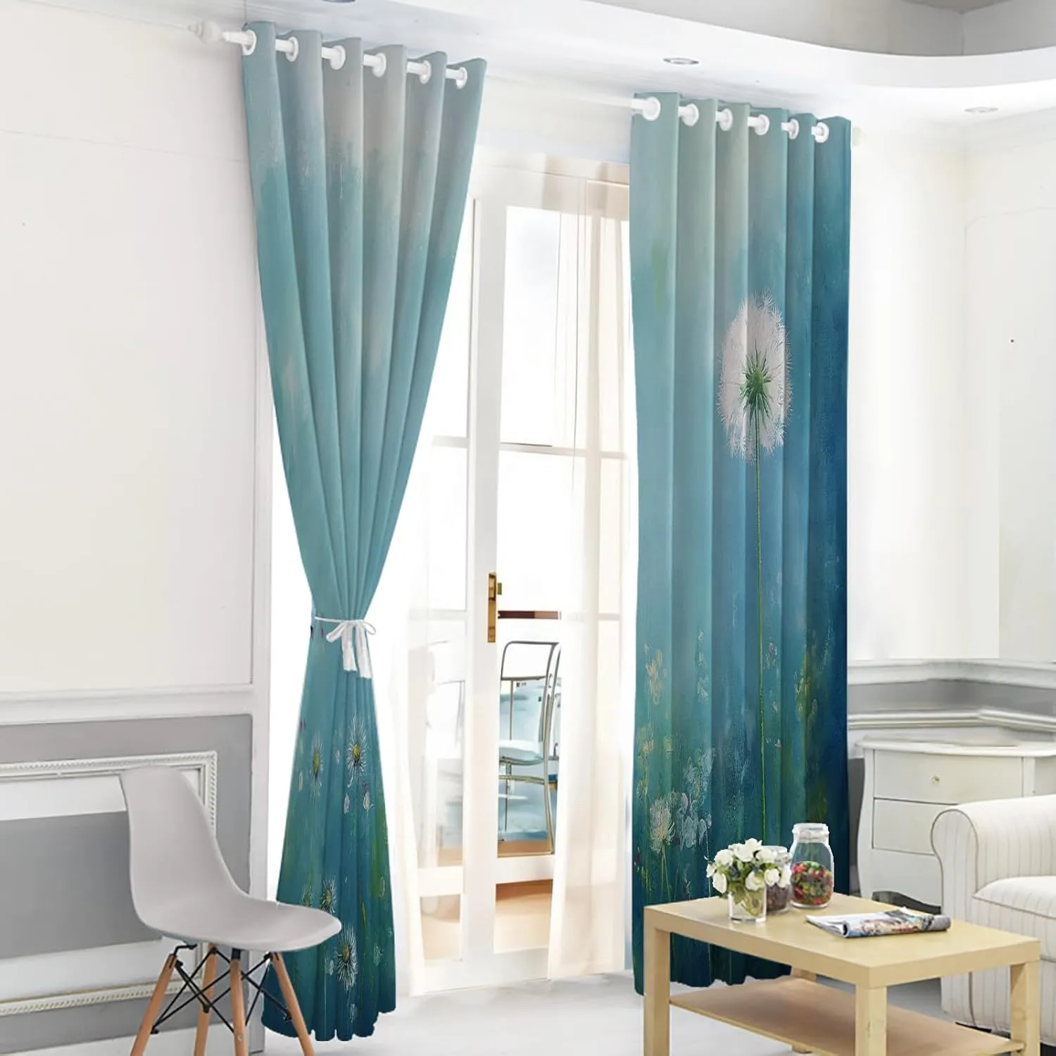 Meadow dandelions Blackout Curtains for Girls Boy Home Decor,wildflowers pattern 3D Grommet Thermal Insulated Drapes Darkening Window Curtain for Bedroom Living Room,42"W × 84"L (Pack of 2)