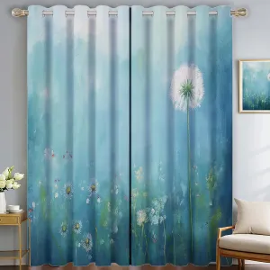 Meadow dandelions Blackout Curtains for Girls Boy Home Decor,wildflowers pattern 3D Grommet Thermal Insulated Drapes Darkening Window Curtain for Bedroom Living Room,42"W × 84"L (Pack of 2)