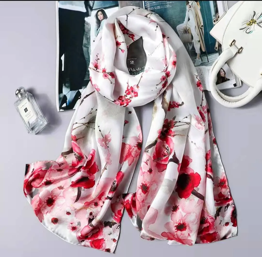 MEISEE 100% Mulberry Silk Long Scarf for Women Large Oblong Sunscreen Shawls Wraps Neck Headscarf Hair Wraps Gift Packed