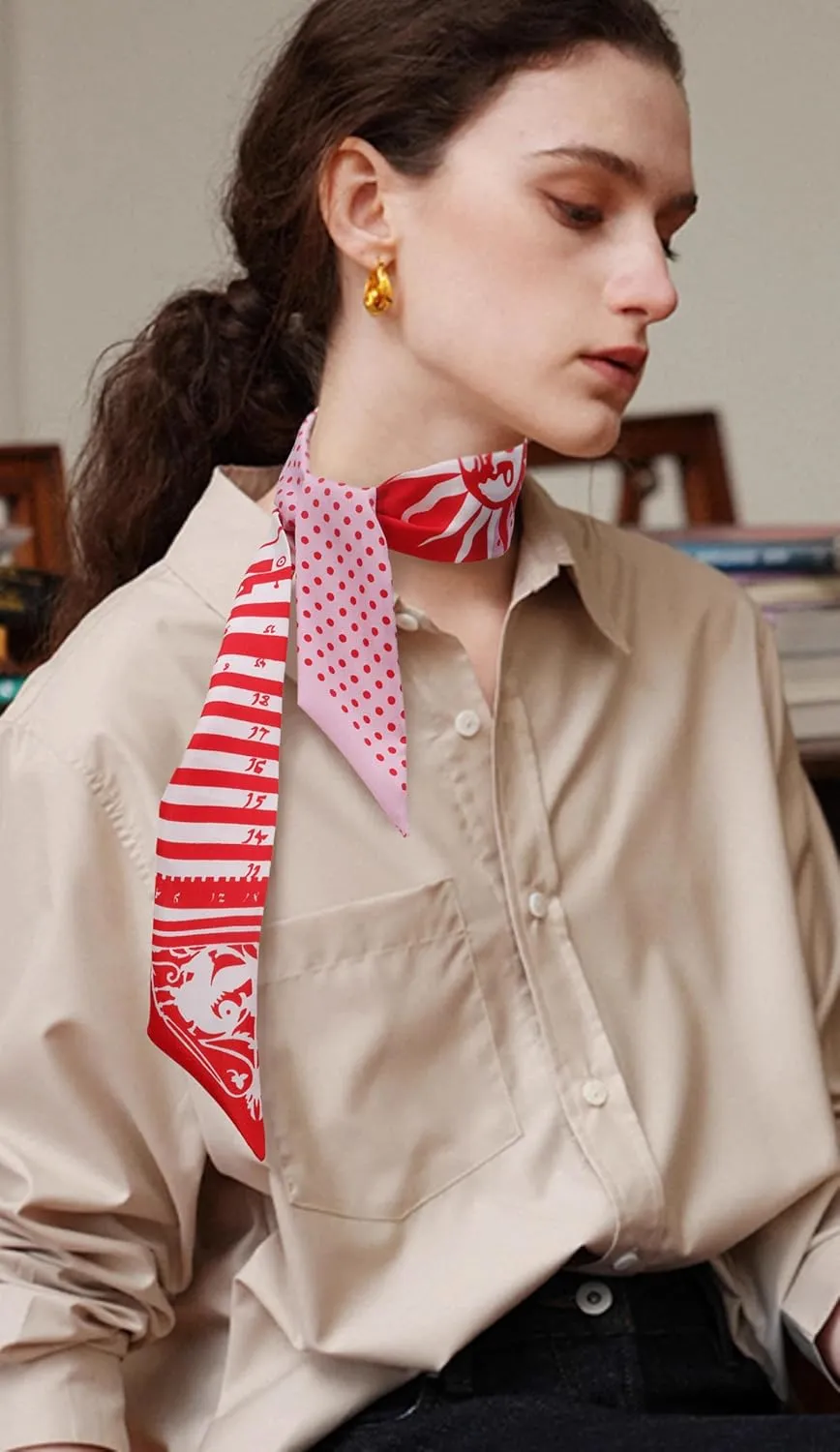 MEISEE Mulberry silk Scarf hair ribbons for hair handbag scarf Tie Bundle Scarf Neckerchief Head Scarf for women 2"*35"