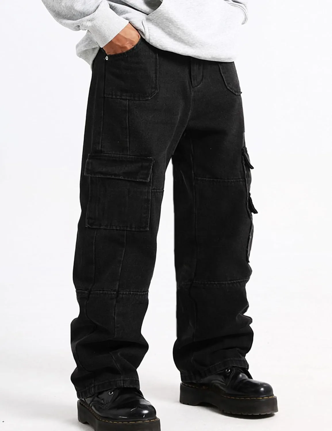 Men Baggy Cargo Jeans Y2k Wide Leg Harajuku Skater Pants Blue Denim Jeans for Men