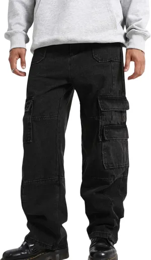 Men Baggy Cargo Jeans Y2k Wide Leg Harajuku Skater Pants Blue Denim Jeans for Men