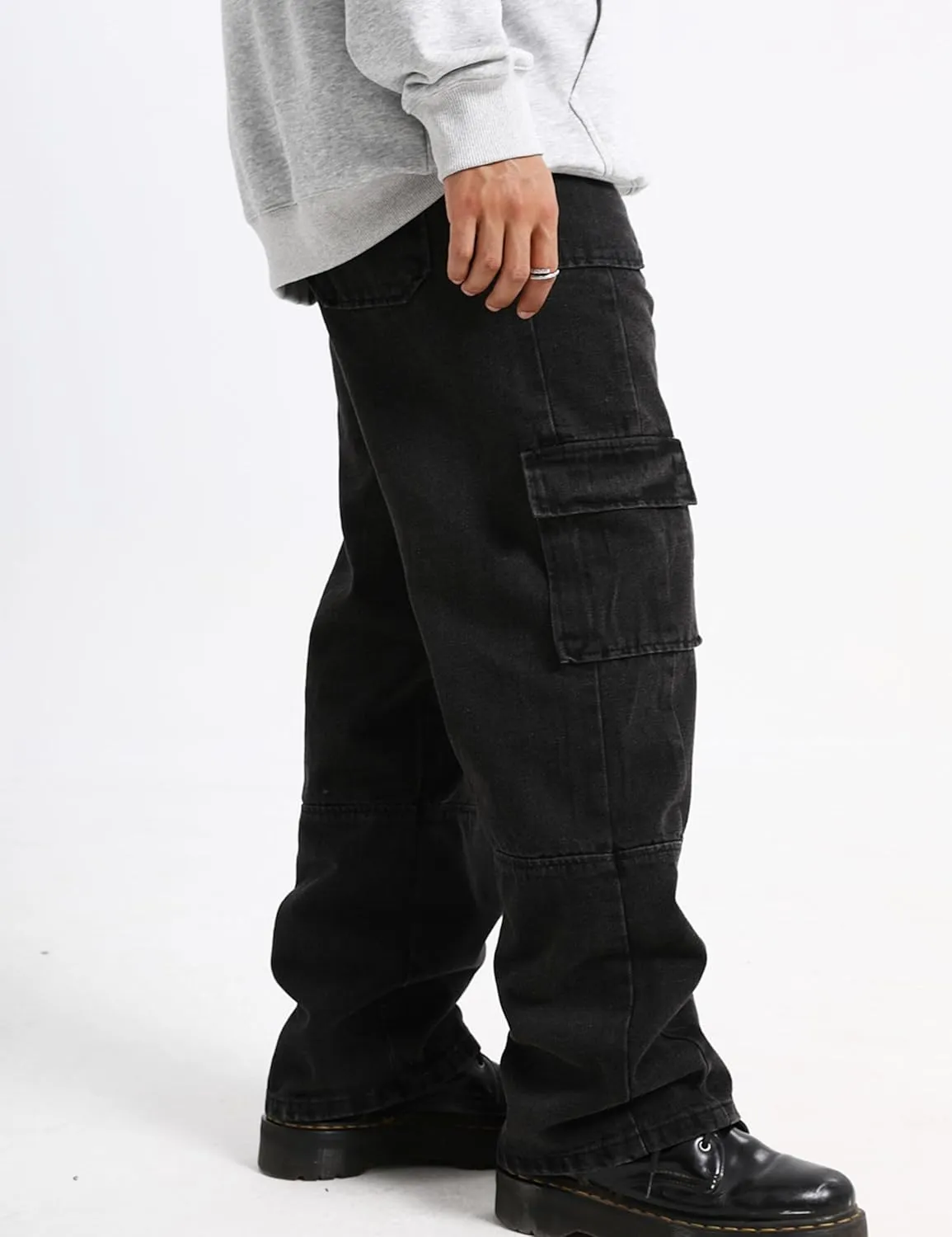 Men Baggy Cargo Jeans Y2k Wide Leg Harajuku Skater Pants Blue Denim Jeans for Men