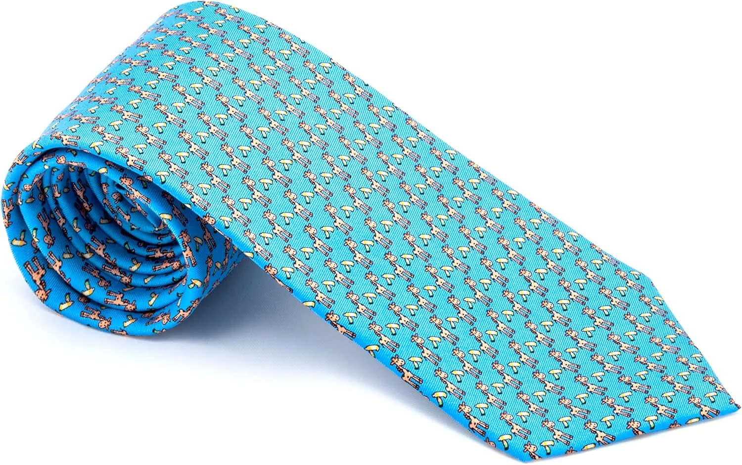 Men's 100% Silk Neckties Giraffe Printed Tie (Sky Blue)