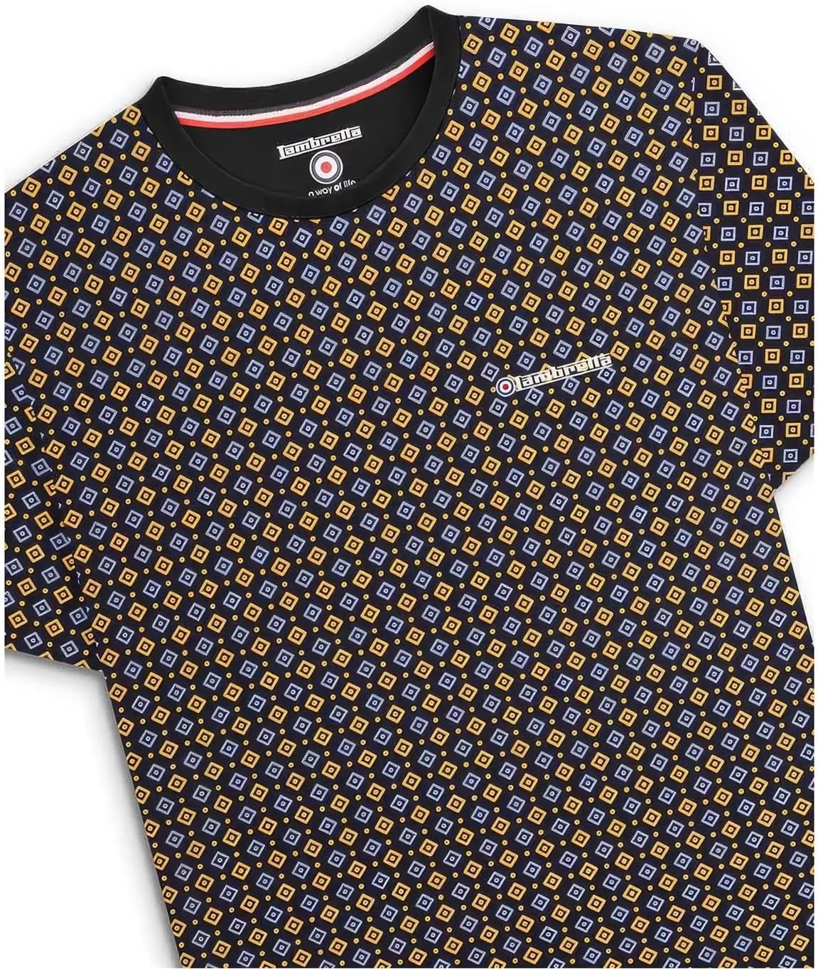 Mens Black Gold Geometrical Print Retro Mod T-shirt