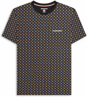 Mens Black Gold Geometrical Print Retro Mod T-shirt