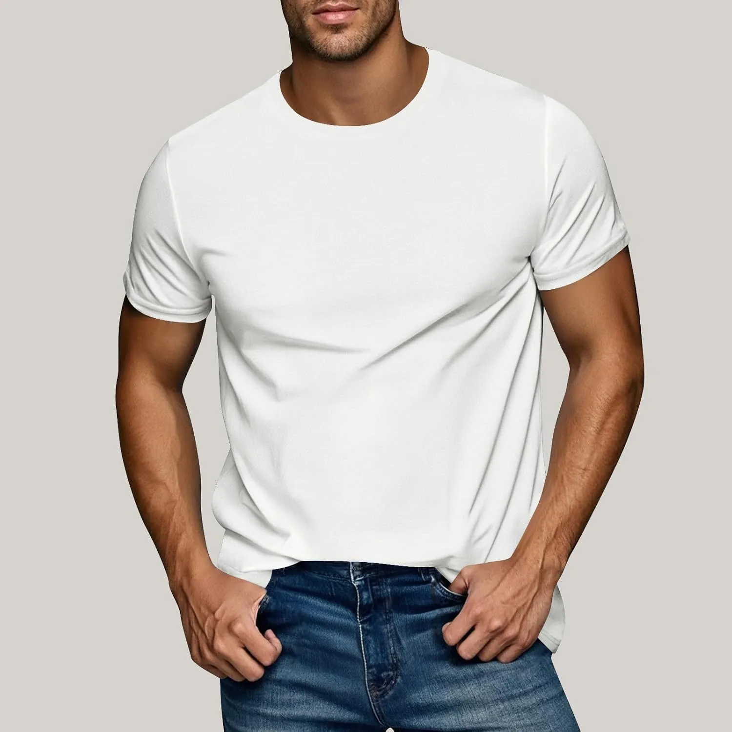 Men's Casual Fashion Solid Color Round Neck Short Sleeve Shirt Summer Ventilate Comfy Loose Tops Sports Gym Tees