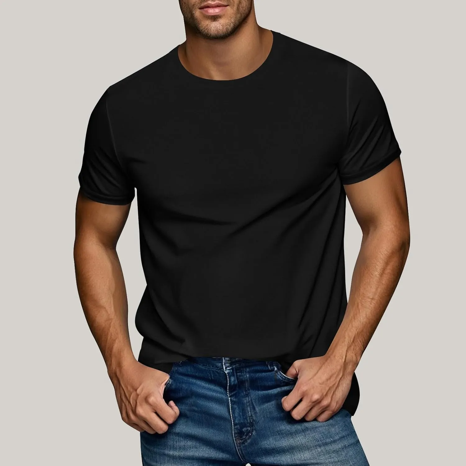 Men's Casual Fashion Solid Color Round Neck Short Sleeve Shirt Summer Ventilate Comfy Loose Tops Sports Gym Tees