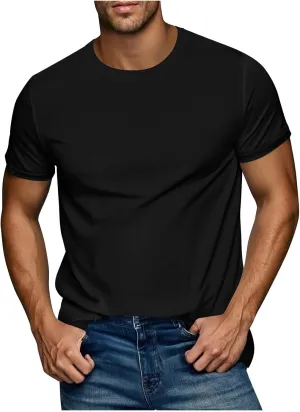 Men's Casual Fashion Solid Color Round Neck Short Sleeve Shirt Summer Ventilate Comfy Loose Tops Sports Gym Tees