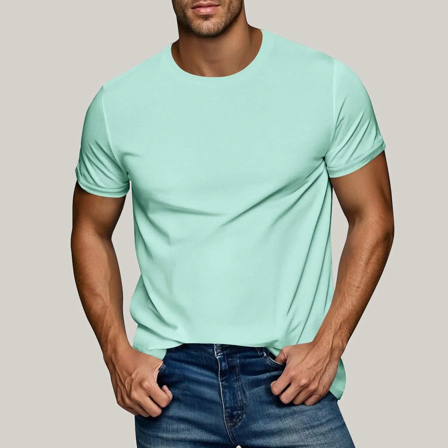 Men's Casual Fashion Solid Color Round Neck Short Sleeve Shirt Summer Ventilate Comfy Loose Tops Sports Gym Tees