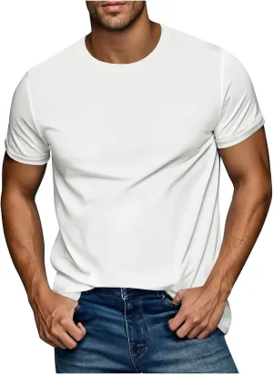 Men's Casual Fashion Solid Color Round Neck Short Sleeve Shirt Summer Ventilate Comfy Loose Tops Sports Gym Tees