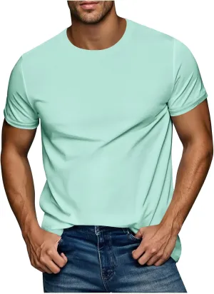 Men's Casual Fashion Solid Color Round Neck Short Sleeve Shirt Summer Ventilate Comfy Loose Tops Sports Gym Tees