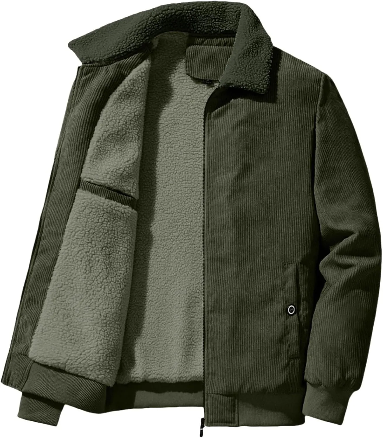 Mens Corduroy Jacket Sherpa Lined Trucker Cotton Lapel Collar Button Down Jackets Warm Winter Casual Work Padded Coat