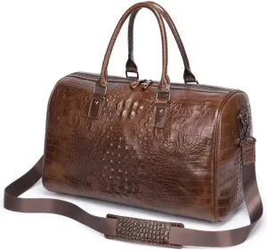 Men's Crocodile Pattern Genuine Leather Bag, Vintage Travel Duffel Bag, Large Capacity Bag For Travel Weekend Fitness