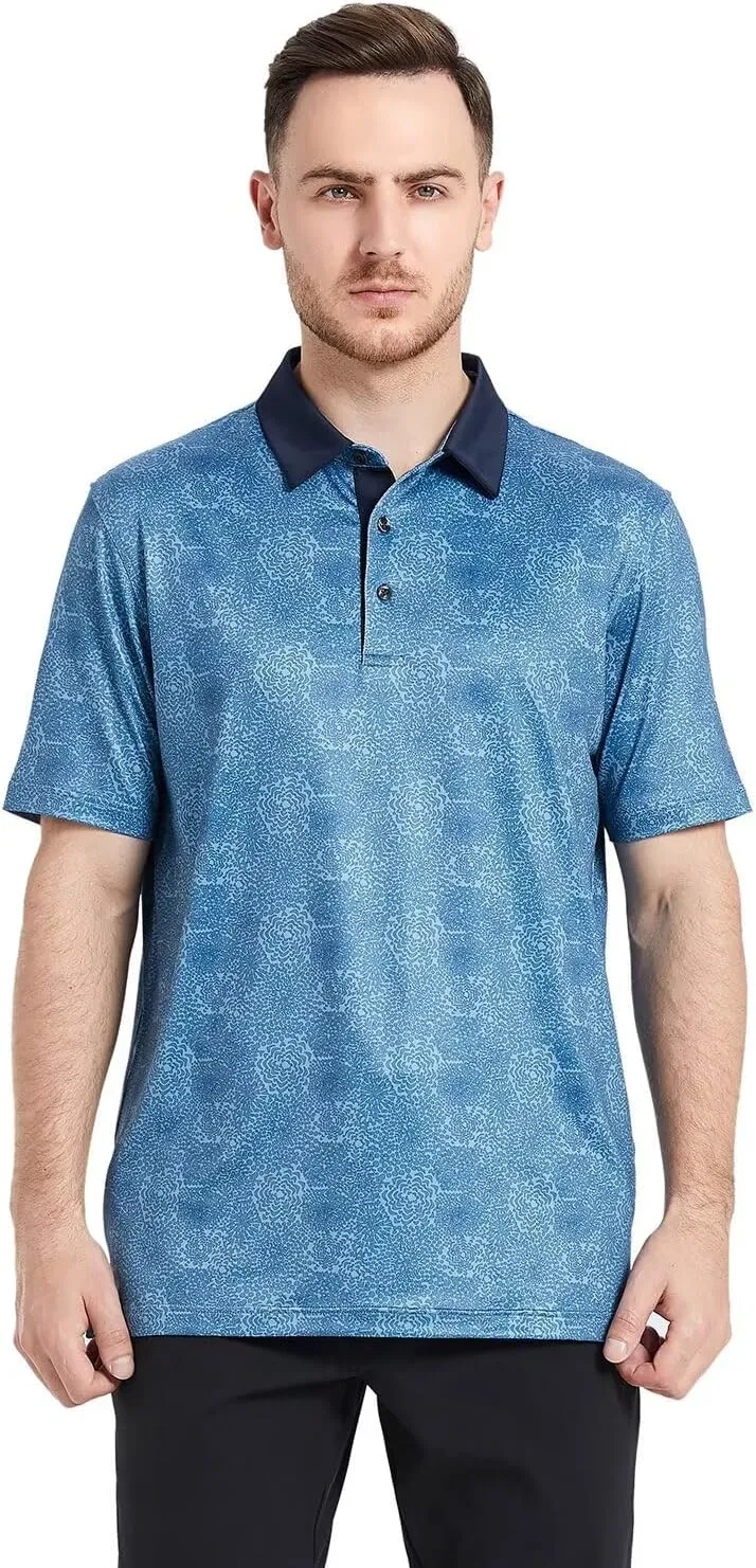 Mens Golf Shirts Short Sleeve Moisture Wicking Dry Fit Print Performance Athletic Casual Golf Polo Shirts for Men