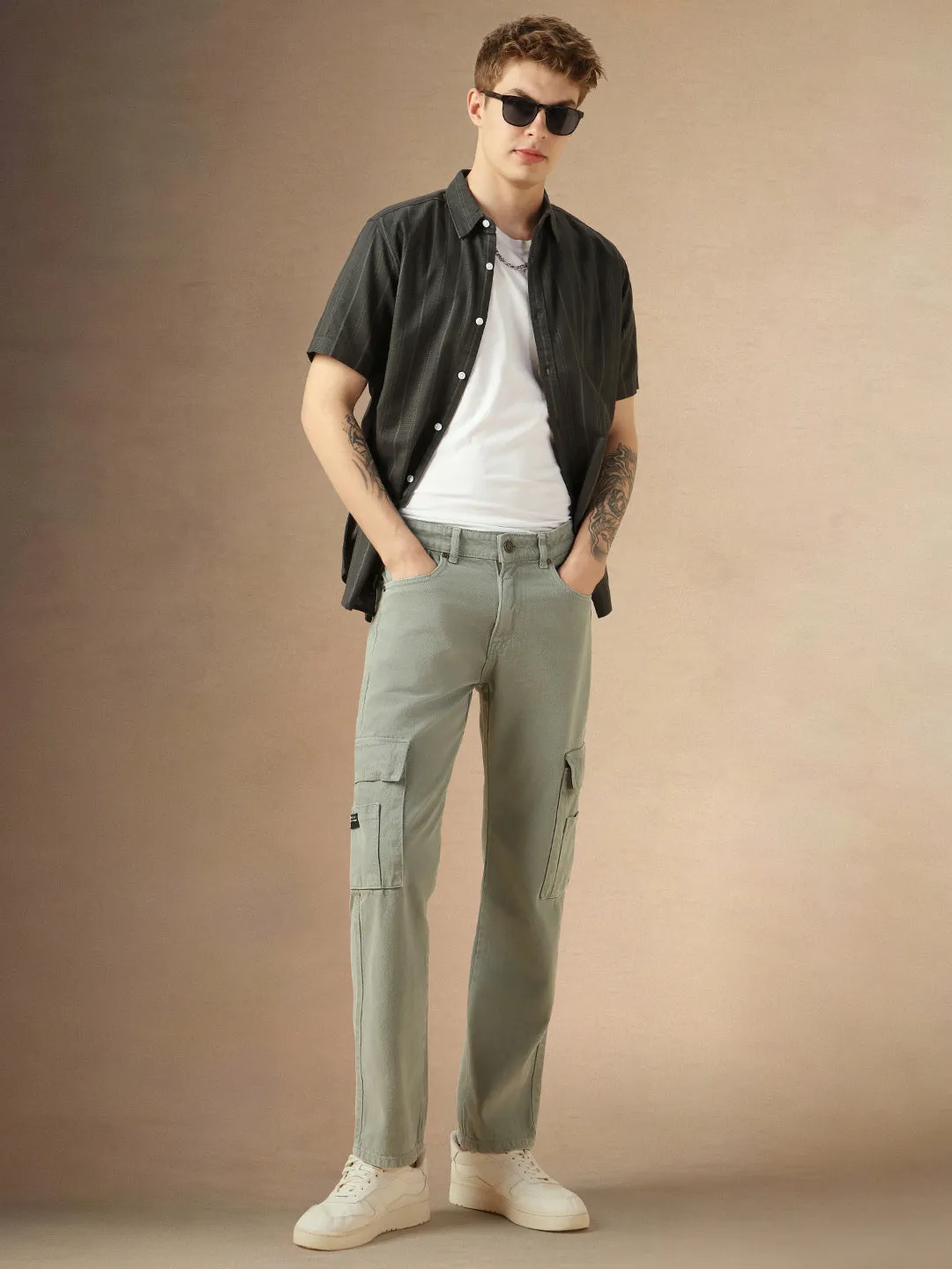 Men's Green Cotton Relaxed Fit Mid-Rise Casual Jeans